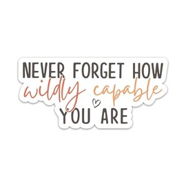 Never Forget How Wildly Capable You are Sticker, Positivity Motivational Sticker, Inspirational Positive Vibes Waterproof Vinyl Stickers for Laptop Water Bottle Tumbler Phone, Encouraging Decals