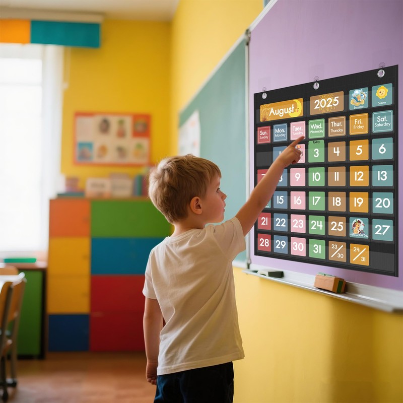 Yoink 46 Pockets Classroom Calendar Pocket Chart with 77 Cards,
