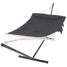 SUNCREAT Hammocks for Outside with Stand, Extra Large 2 Person Hammock with Stand, Dark Gray Drops