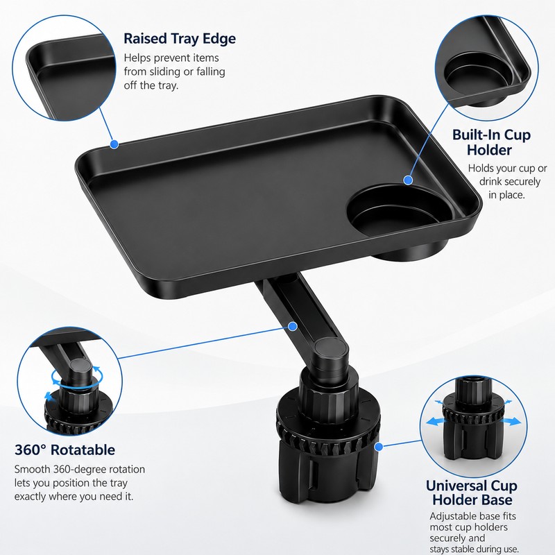 360° Rotating Car Cup Holder Tray for Storage – Universal