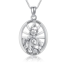 VENACOLY Saint Jude Necklace Sterling Silver St Jude Pendant Necklace Religious Protection Mother's Day Jewellery for Women Mum
