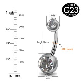 OUFER High Quality Solid Titanium Belly Bars 14G Navel Rings Grade 23 Titanium Ball Double Gem