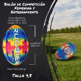 RUGBIER Wettkampfball für Damen und Rugby-Training, Rugbybälle Größe 4,5 – High-End – Training und Spiel – Kategorien von 10 bis 14 Jahren und Senioren Mädchen – Modell Diamond