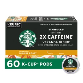 Starbucks K-Cup Coffee Pods, Starbucks Blonde Roast Coffee With 2X Caffeine Veranda Blend For Keurig Brewers, 100% Arabica, 6 Boxes (60 Pods Total)