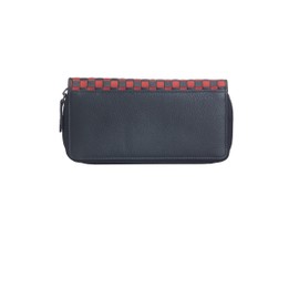 Josephine Osthoff Large Double Zip Braided Leather Women's Wallet with RFID Protection (261), Navy / Cherry, coin purse