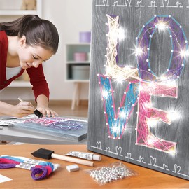 Discovery Kids DIY Light-Up String Art Set, Craft Accessories Kit, Custom LED Sign, Includes Colored String Paint Stencils and Mountable Art Board, Make Your Own Art for Girls Ages 8 and Up