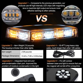 ASPL 2pcs 48LED Roof Top Strobe Lights, High Visibility Emergency Safety Warning LED Mini Strobe Light bar with Magnetic Base for 12-24V Snow Plow, Trucks, Construction Vehicles (Amber/White)