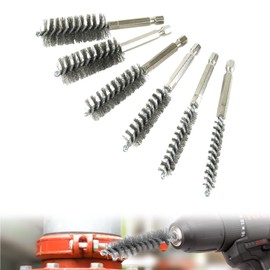 Pack of 6 Wire Brush Drill, Stainless Steel Cleaning Brush with Hexagonal Bar 1/4, Cylinder Wire Brush in Various Sizes for Drill, Polishing, Grinding, Rust Removal, Deburring