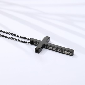 Anxiety Necklace for Women Gold Philippians 4:13 Cross Pendant Necklace I Can Do All Things Cross Necklace Breath Necklace Christian Bible Verse Religious Jewelry for Men (black)