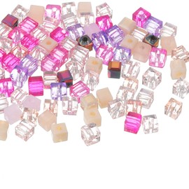 sourcing map 100Pcs Crystal Cube Beads, 3mm Square Glass Beads Faceted Loose Spacer Bead for Bracelets Necklace Earring DIY Jewelry Making Craft(Pink Series)