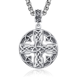 ADMETUS Celtic Knot Necklace Sterling Silver Celtic Cross Necklace for Men Cross Pendant Good Luck Irish Jewellery Celtic Knot Gifts for Men