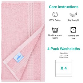 East'N Blue Lara Turkish Cotton Washcloths for Quick Dry, Extra Soft and Absorbent, 4 Pack Washcloth Set (Rose)