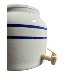 Aquanation Stripe Design Countertop Water Dispenser Porcelain Ceramic Beverage Crock with BPA Free Spigot and Ring, Fits 3 to 5 Gallon Bottle Jug - Blue