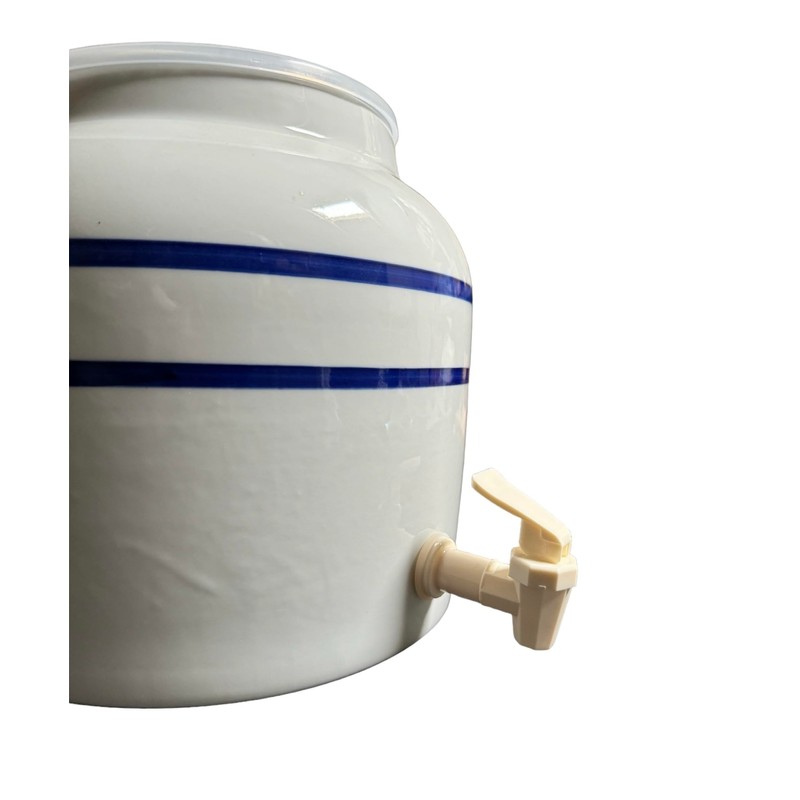 Aquanation Stripe Design Countertop Water Dispenser Porcelain Ceramic Beverage Crock