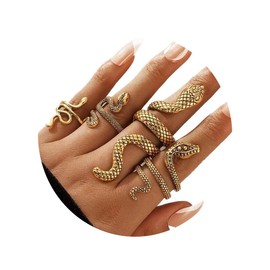 Wedity Vintage Snake Ring Set Stackable Knuckle Statement Rings Reptile Serpent Band Ring Jewelry for Women and Girls (Gold)