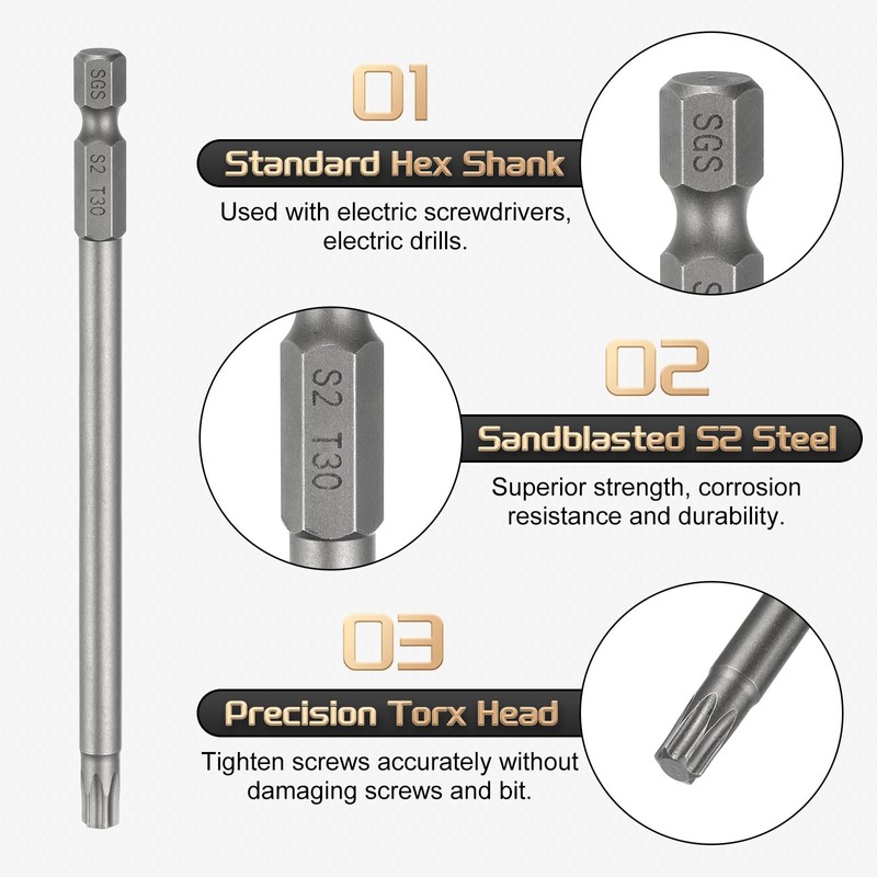 sourcing map T30 Torx Head Screwdriver Bit 1/4" Hex Shank