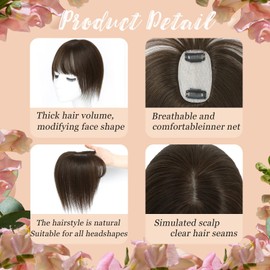 Hair Toppers for Women Real Human Hair， 360°3D Cover Toppers Hairpieces for Women with Thinning Crown Wispy Clip in Bangs Realistic Scalp Hairline (Medium Brown, Wispy Bangs)