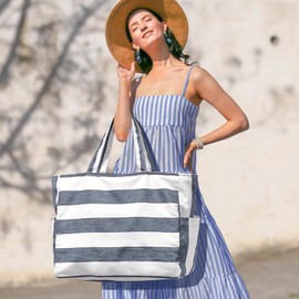 oscaurt Beach Tote Bag for Women Waterproof Foldable Handbag Shopping Bag with Zipper and Pockets Gifts for Women Travel Beach Essential