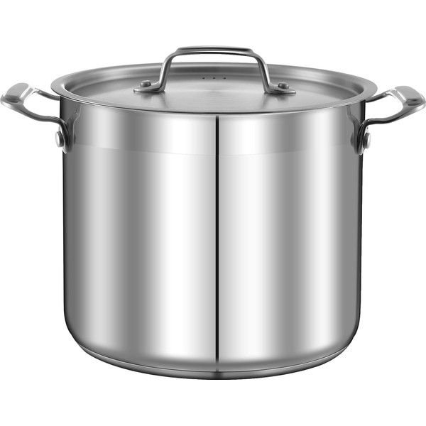 NutriChef Stainless Steel Cookware Stockpot - 14 Quart, Heavy Duty Induction Pot, Soup Pot with Stainless Steel, Lid, Induction, Ceramic, Glass and Halogen Cooktops Compatible - NCSPT14Q