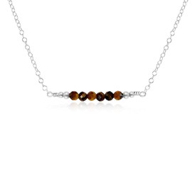 Tiny Sparkling Tigers Eye Faceted Bead Bar Necklace in Sterling Silver