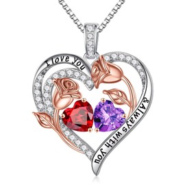 TINGN Gift for Women - 925 Sterling Silver Heart Pendant Birthstone Necklace for Women Valentine's Day Mother's Day Christmas Birthday Jewellery Gift for Wife Girlfriend, Sterling Silver