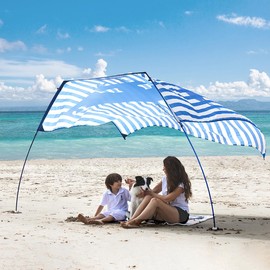 ALYCASO Beach Shade Sun Canopy Tent Shelter, Wind Canopy for Beach, Backyard, Park, Dessert, Light Weight, Easy Set Up, 78 Sq. Ft. of Shade for 1-3 People, Lite Regatta Manta Rays Stripe