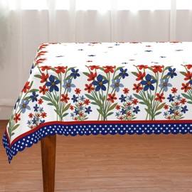 4th of July Tablecloth 60x60 Inch Square, Watercolor Poppy Flowers Patriotic Table Cloth Independence Day Memorial Day Table Cover for Home Party Decorations