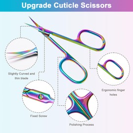 Lermende Cuticle Scissors with Curved Sharp Tip, Portable Small Scissors Professional, Multi-Purpose Russian Manicure Scissors Cuticle Trimmer for Eyebrow, Nail, Eyelash, Beards (Colorful)