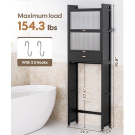 Cozivolife Over The Toilet Storage Cabinet with Drawer and Flip Door,Bamboo Bathroom Organizer Shelf with Anti-Tip Design and Waterproof Feet Pad,Freestanding Rack Above Toilet Space Saver (Natural)