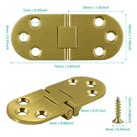 BDS-HOME 4pcs Round Edge Hinge Brass Butler Tray Hinge with Screws, 180 Degree Folding Flip Top Hinge for Hable Cabinet Closet Door Furniture, Gold