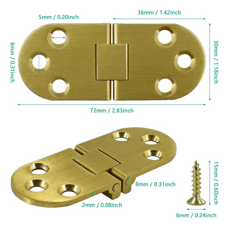 BDS-HOME 4pcs Round Edge Hinge Brass Butler Tray Hinge with