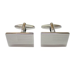 Kiola Designs Silver Toned Etched USA American Flag Cufflinks