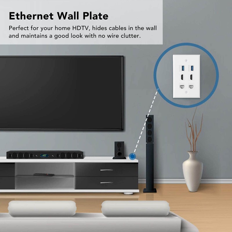 Cat 6 Ethernet Wall Plate, 6 Ports Removable RJ45 Ethernet