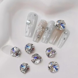 Chisafly Nail Parts, Stone, Nail Stone, Square, Gems, Crystal, Large, Rhinestones, Glitter, 3D, Set of 6 (Moonlight)