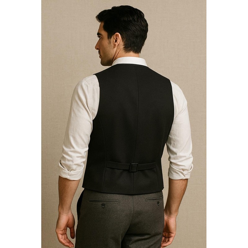 TruClothing Men's Black Waistcoat Wedding Business Party Plain Formal Suit
