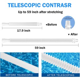 1-1/4 Inch Diameter Accessory Pool Pump Replacement Hose 59” Long For Above Ground Pools - Filter Pump Hose Bundled With Metal Clamps (4 hoses+8 clamps blue)