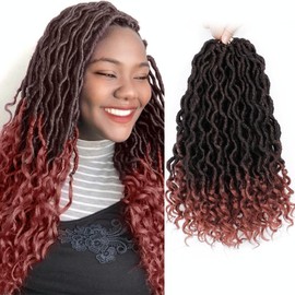 16 Inch Faux Locs Crochet Hair Ombre Ginger Goddess Locs Faux Hair Pre Looped Crochet Locs for Black Women Soft Loc with Curly Ends(16 Inch,6 Packs,1B/350)