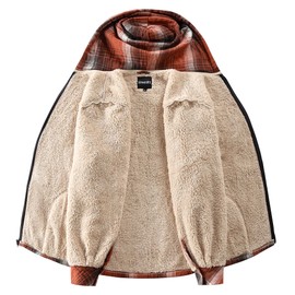 Elesuit Women's Sherpa Lined Flannel Jacket Hooded Full Zip Up Plaid Fleece Jackets Hoodies for Women Orange Small