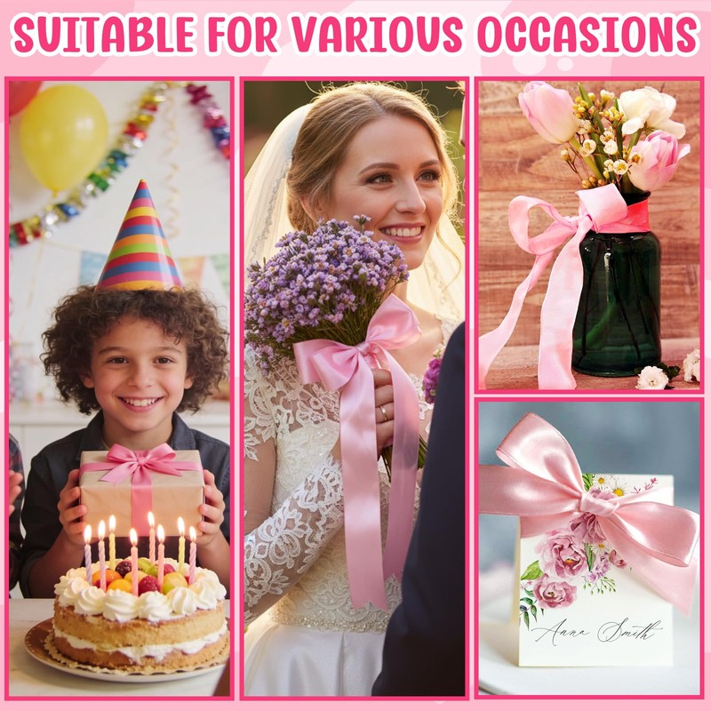 5 Rolls Pink Satin Ribbon 120 Yard Solid Fabric Ribbon