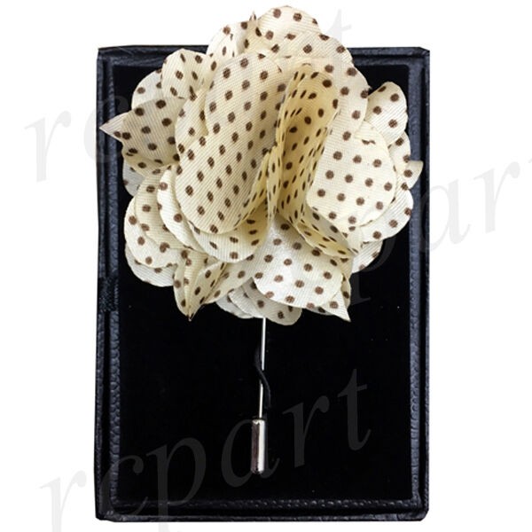 New formal Men's flower lapel pin chest brooch buckle brown polka dots wedding