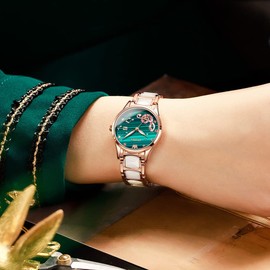 OLEVS Women's Wristwatch, Fashionable, Easy to Read Japanese Movement, Popular, Cute, Date, Luminous, Waterproof, Valentine's Day Gift, Music Notes:Green, Bracelet Type