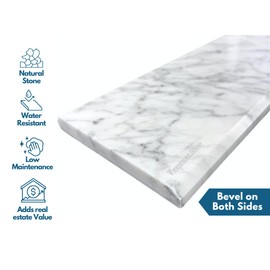 Threshold.Shop Italian White Carrara Polished Marble Threshold Double Bevel for Floor Transitions (4" x 36")
