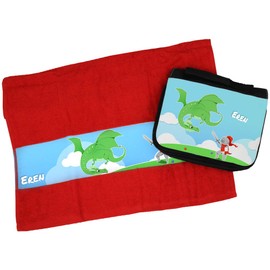 Eurofoto Towel and Wash Bag Set with Name Eren and Knight Motif for Boys | Towel and Wash Bag Printed |