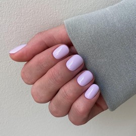 Purple Press on Nails Short Square Nails,KXAMELIE Short Fake Nails Glue on Nails,Acrylic Nails Press ons Round Soft Gel Nails for Girls,Stick on Nails for Women Daily Wear and Work in 24PCS