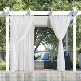 RYB HOME Sheer Curtains for Living Room, Mosquito & Voile Sheer Extra Long Waterproof Privacy Added Curtains for Porch Yard Pergola Balcony, W 54 x L 120 inches, White, 2 Panels Set