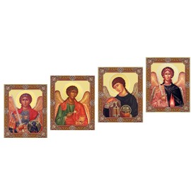Needzo Archangels Saint Michael Raphael Gabriel Uriel The Four Archangels Wooden 3 Inch Icons, Set of 4 - Gold Foil Orthodox Catholic Icons
