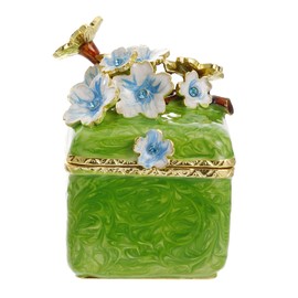Hand Painted Trinket Box for Home Decor, Hinged Enameled Jewelry Box for Ring Earrings Jewelry Organizer, Unique Vintage Bejeweled Storage Figurine Collectible Keepsake (Flower-Green)