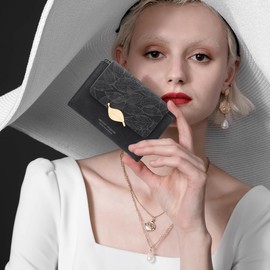 REETEE Women's Small PU Leather Purse, Women's Small and Short Format Purse, Many Compartments, Women's Purse with 10 Card Slots and Zip Coin Compartment Wallet, Black (X-black), Elegant