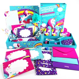GirlZone: Unicorn Letter Writing Set For Girls, 45 Piece Stationery Set Great Gift for Girls