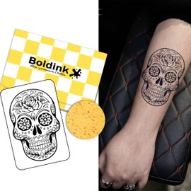 Boldink Sugar Skull Mexican Skull Floral Tattoo Stickers Skull Art Sugar Skull Set of 2 2 Weeks Long Lasting Jagua Tattoo Stickers Temporary Tattoo Waterproof for Men Women